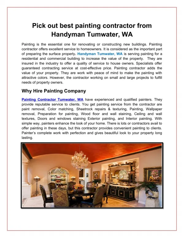 Pick out best painting contractor from Handyman Tumwater, WA