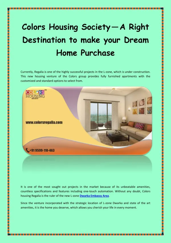 Colors Housing Societyâ€Šâ€”â€ŠA Right Destination to make your Dream Home Purchase