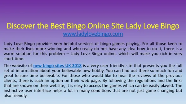 Discover the Best Bingo Online Site Lady Love Bingo