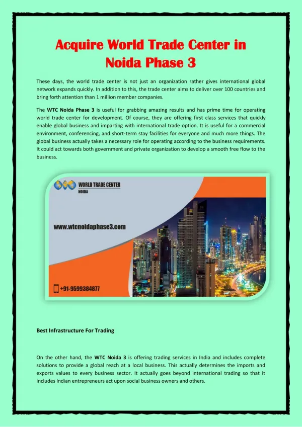 Acquire World Trade Center in Noida Phase 3