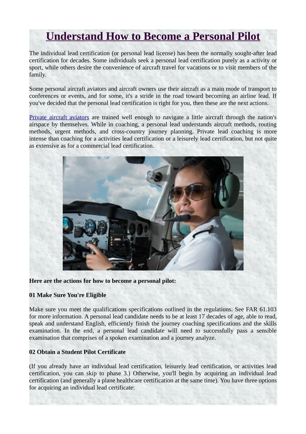 understand how to become a personal pilot