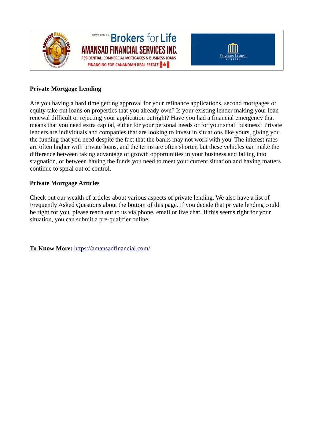 private mortgage lending