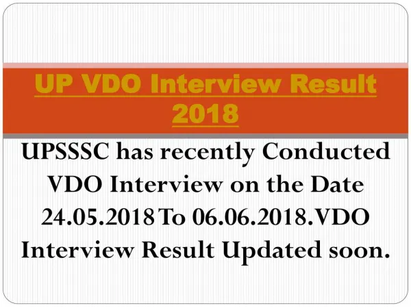 UP VDO Interview Result 2018