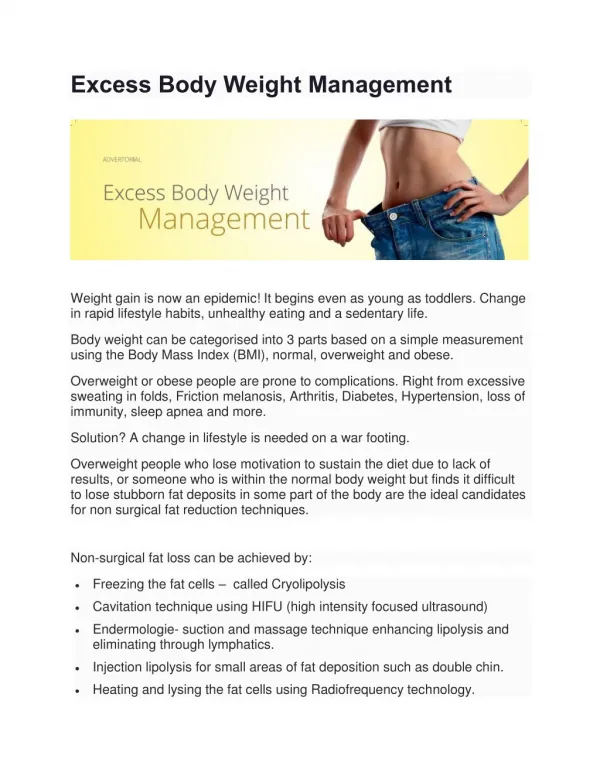 Excess body weight management - Tamira Life