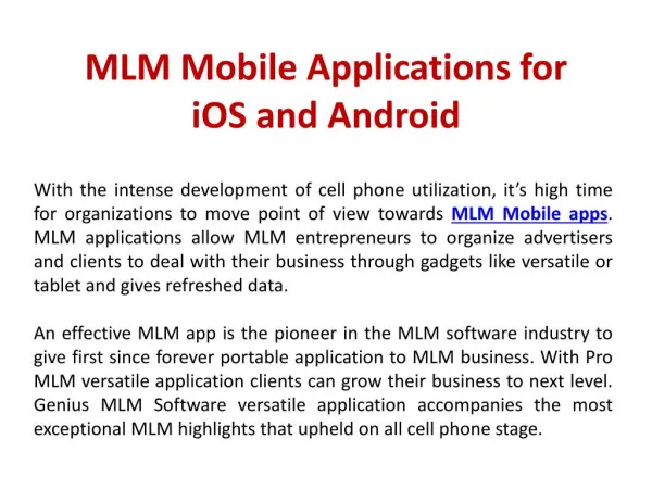 MLM Mobile Apps for iOS and Android