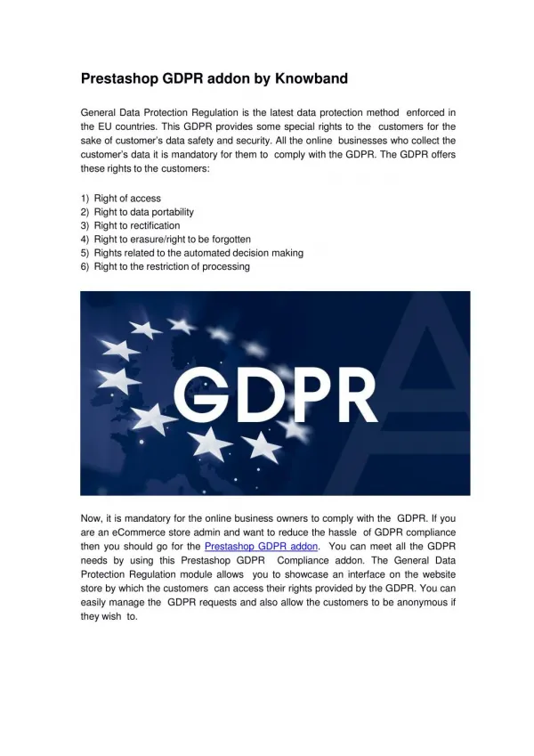 Prestashop GDPR addon by Knowband