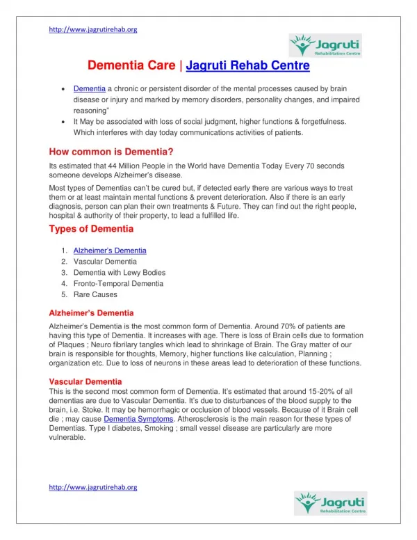 Alzheimerâ€™s Dementia | Elderly Care Centre in mumbai |Jagruti Rehab Centre