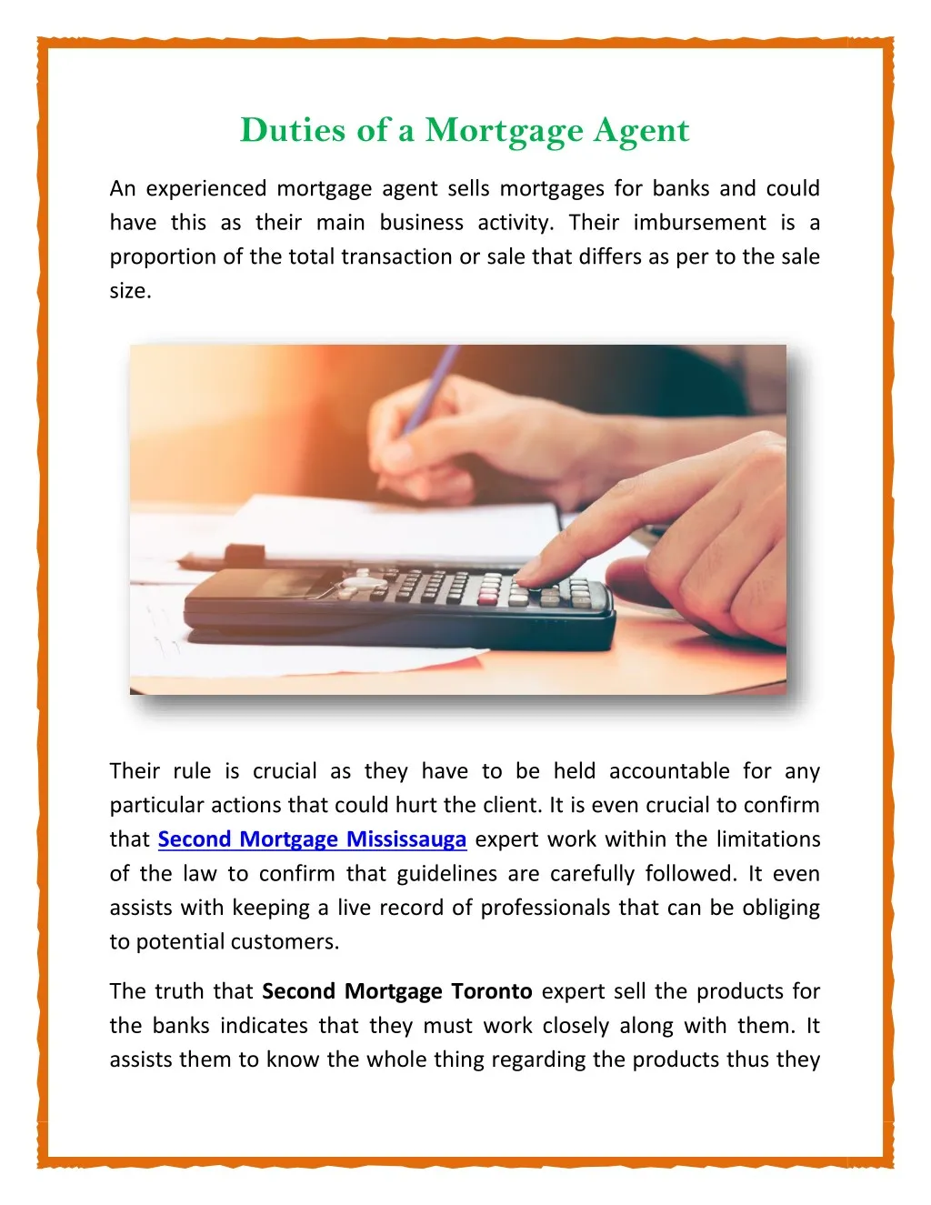 duties of a mortgage agent
