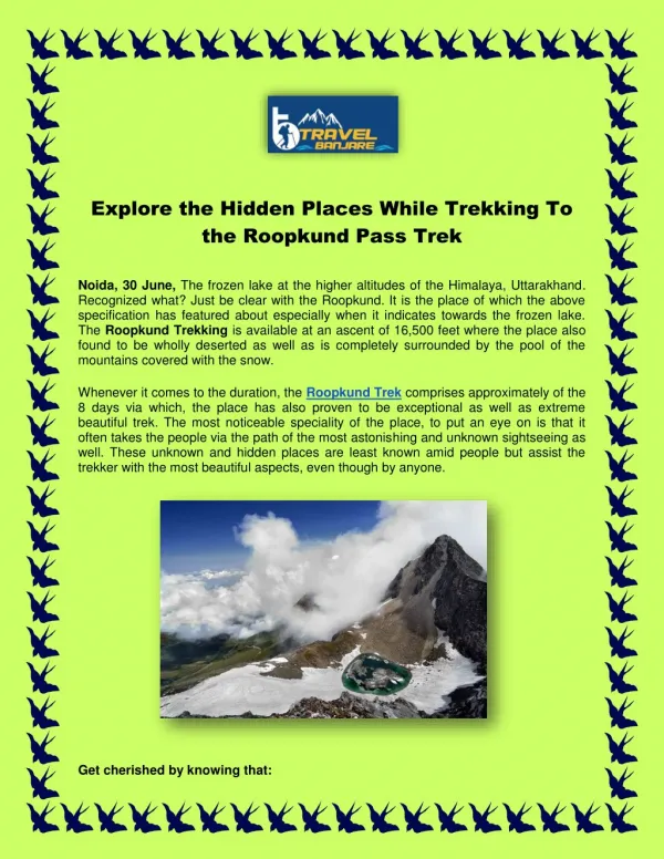Explore the Hidden Places While Trekking To the Roopkund Pass Trek