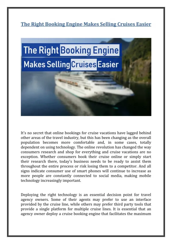 The Right Booking Engine Makes Selling Cruises Easier