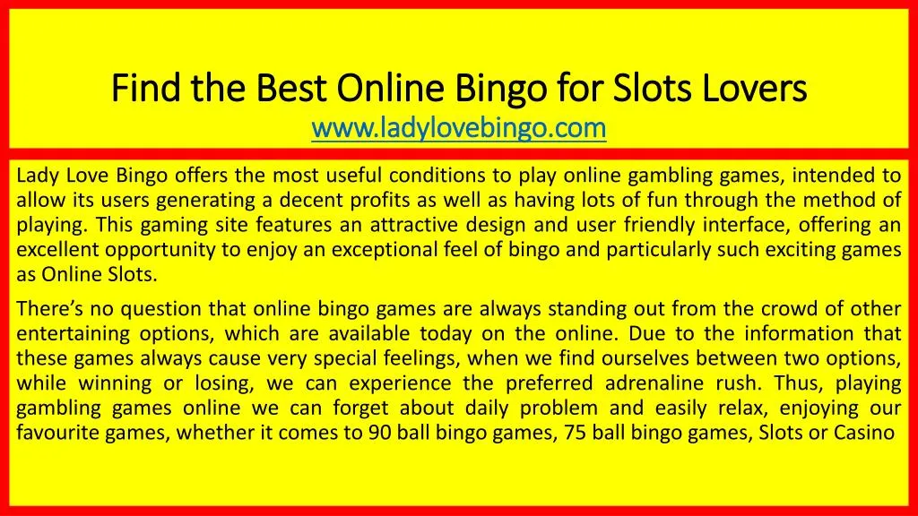 find the best online bingo for slots lovers www ladylovebingo com