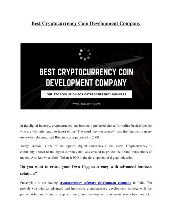 Best Cryptocurrency Coin Development Company