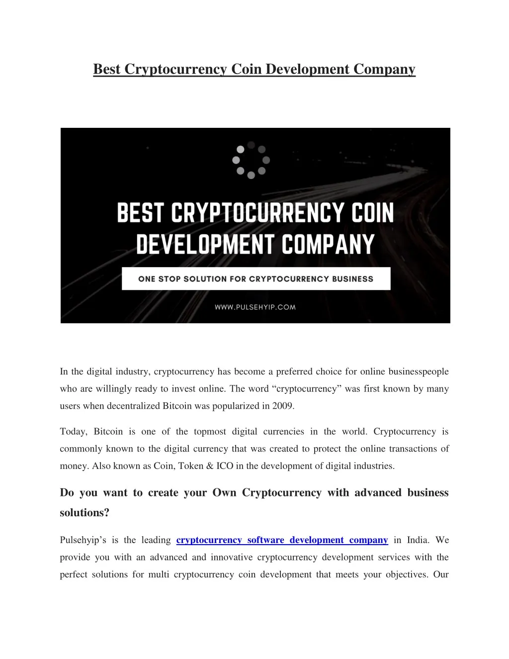 best cryptocurrency coin development company
