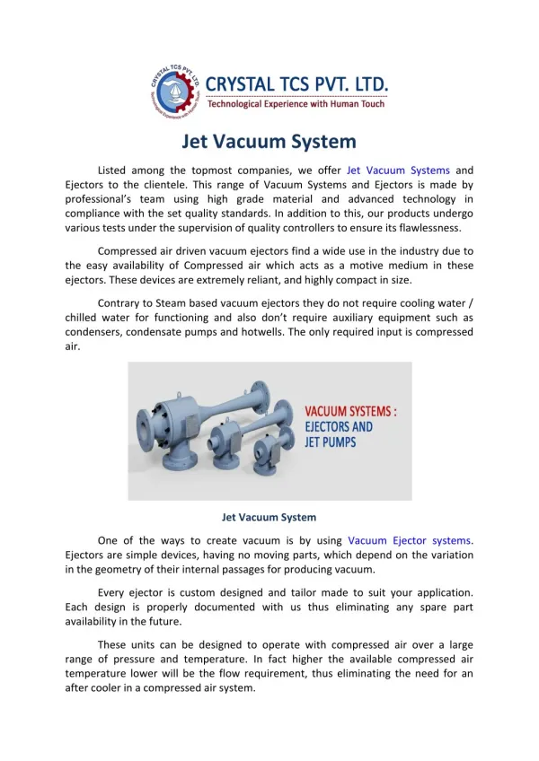 Jet Vacuum System