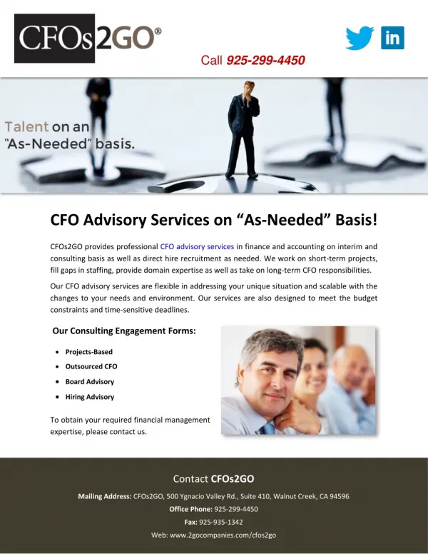 CFO Advisory Services on As-Needed Basis!