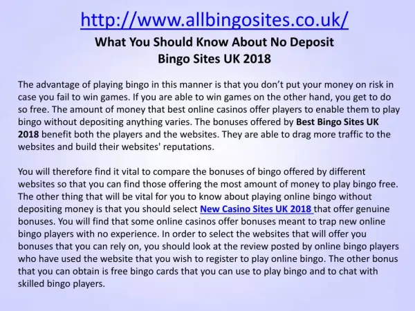 What You Should Know About No Deposit Bingo Sites UK 2018