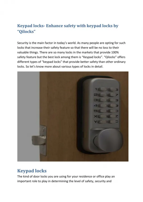 Keypad locks- Enhance safety with keypad locks by “Qilocks”