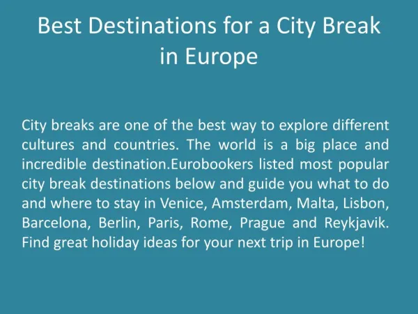 Best Destinations for a City Break in Europe