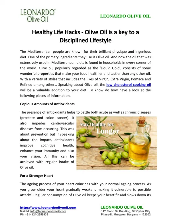 Healthy Life Hacks - Olive Oil is a key to a Disciplined Lifestyle