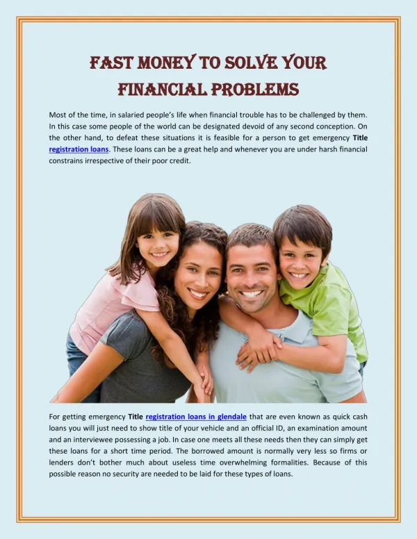 Fast Money To Solve Your Financial Problems