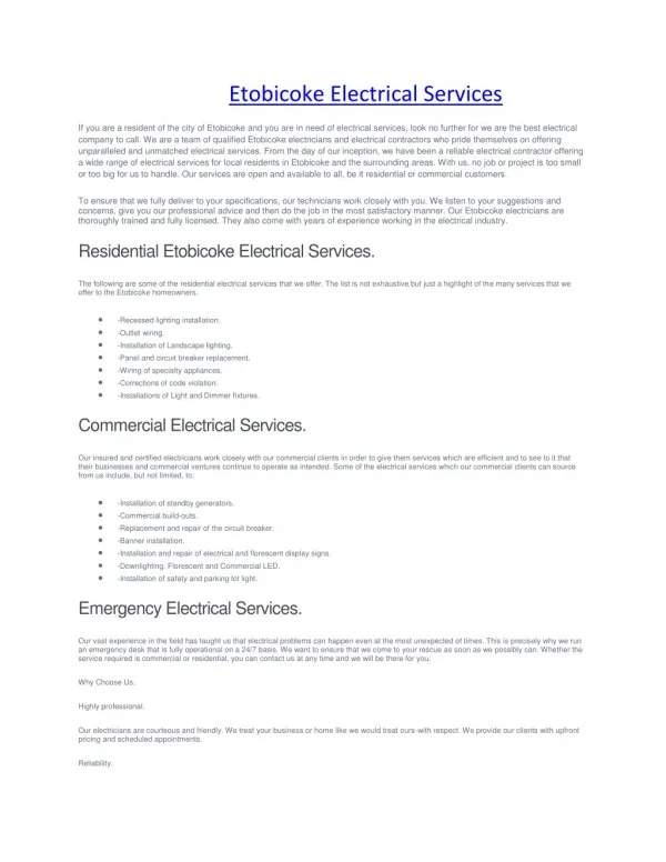 Etobicoke Electrical Services