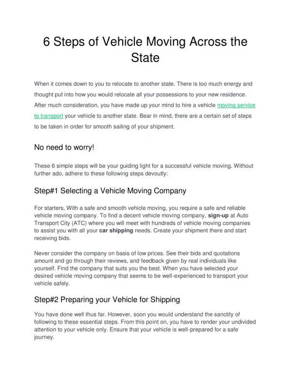 6 steps of vehicle moving across the state