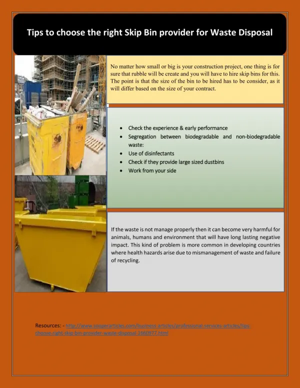 Tips to choose the right Skip Bin provider for Waste Disposal
