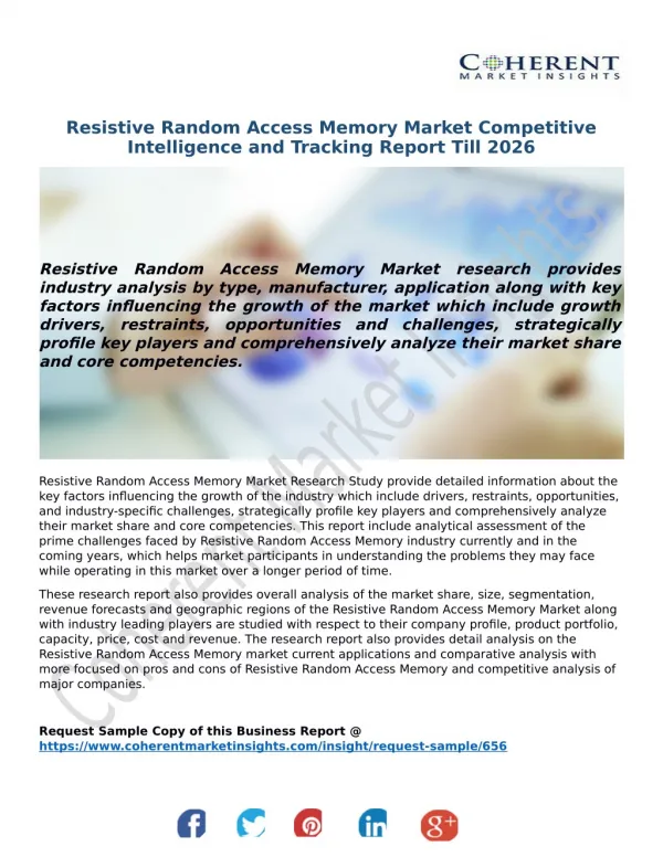 Resistive Random Access Memory Market Competitive Intelligence and Tracking Report Till 2026