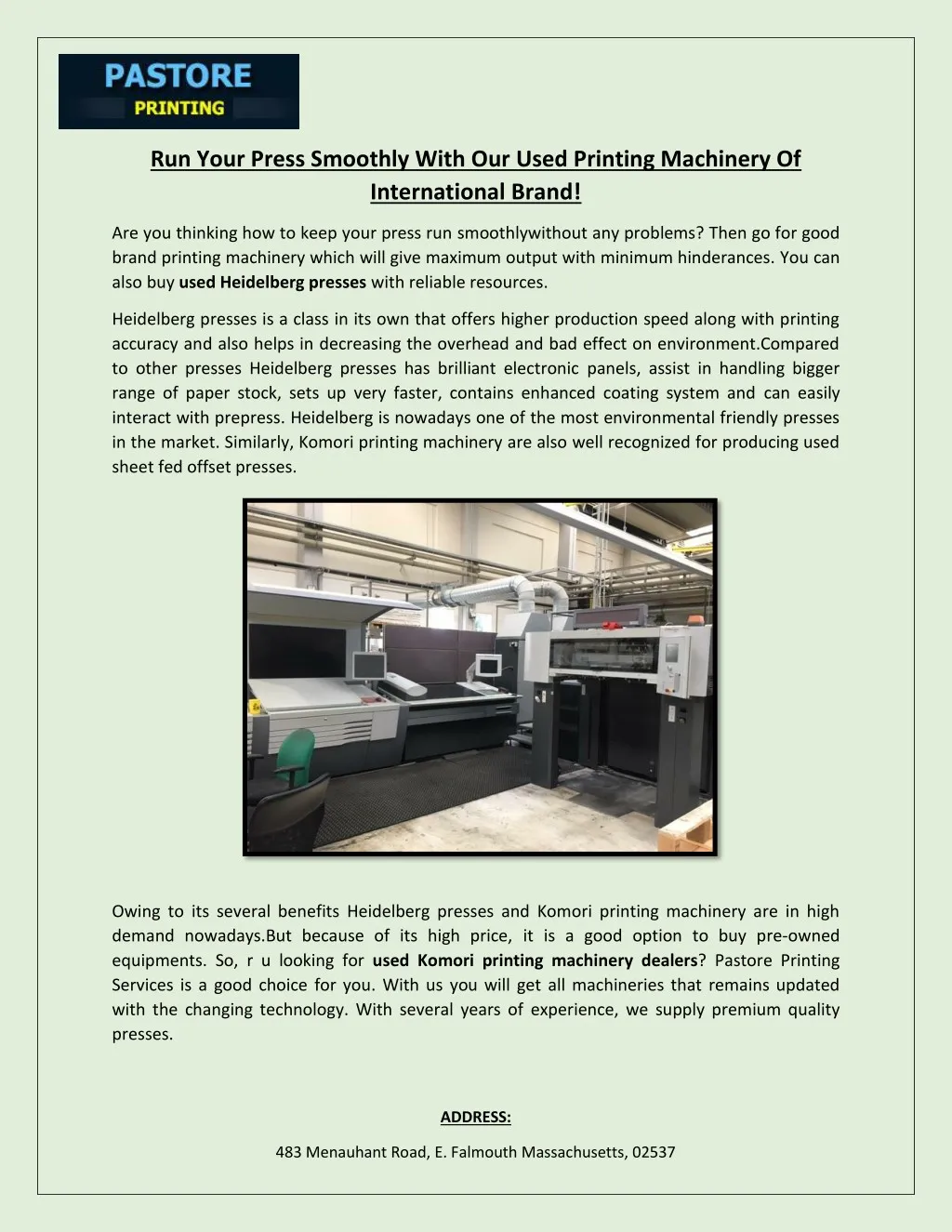 run your press smoothly with our used printing