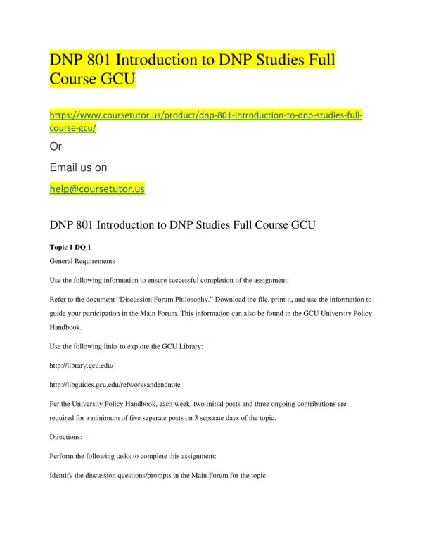 DNP 801 Introduction to DNP Studies Full Course GCU