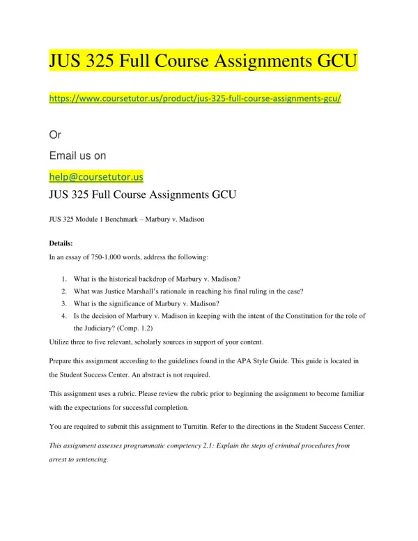 JUS 325 Full Course Assignments GCU