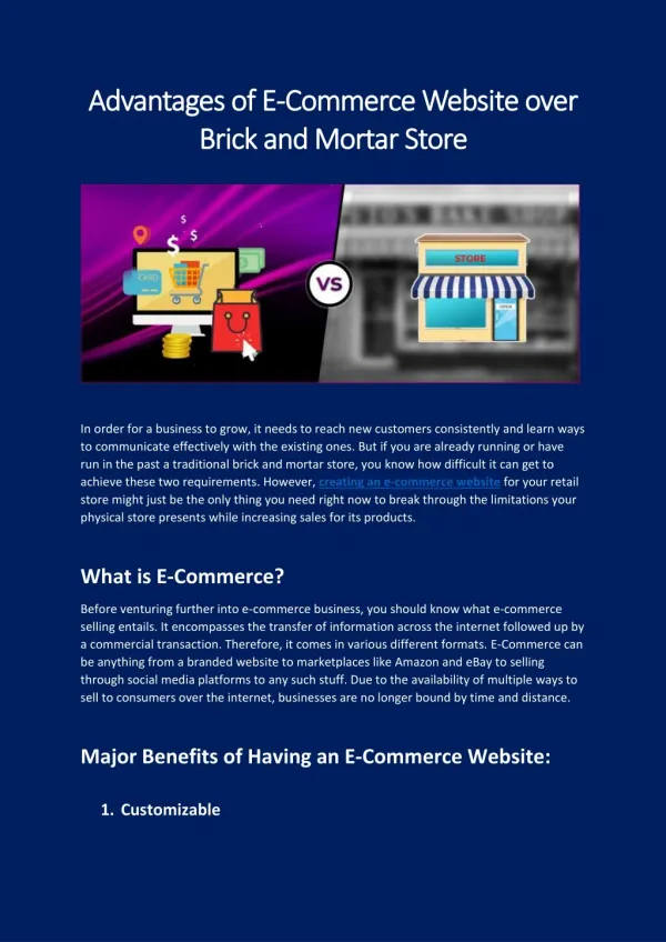 Advantages of E-Commerce Website over Brick and Mortar Store