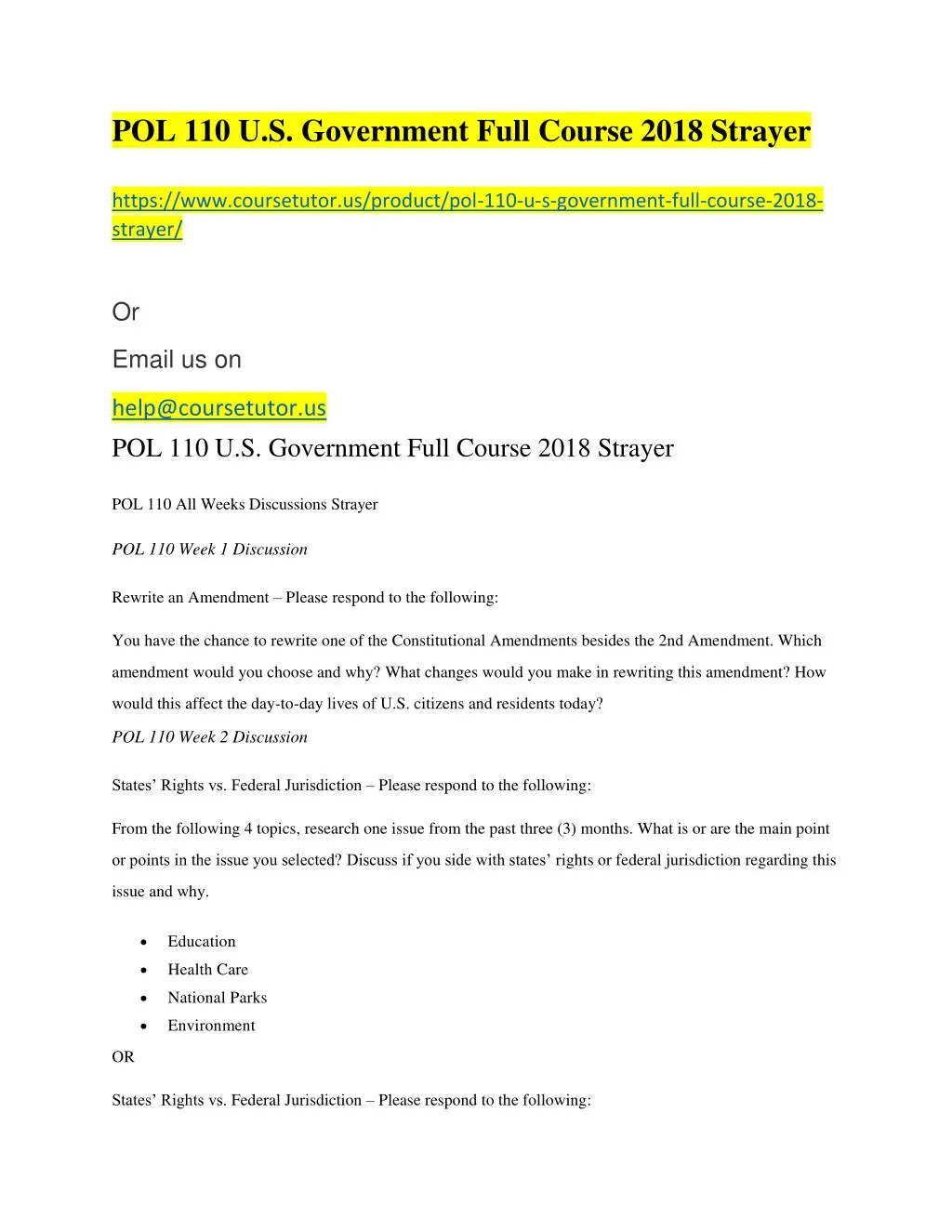 pol 110 u s government full course 2018 strayer