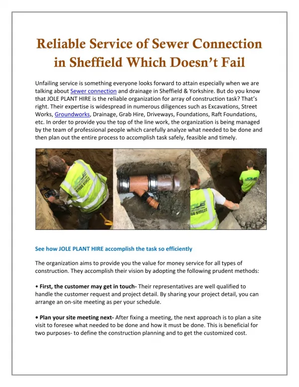 Reliable Service of Sewer Connection in Sheffield Which Doesn’t Fail