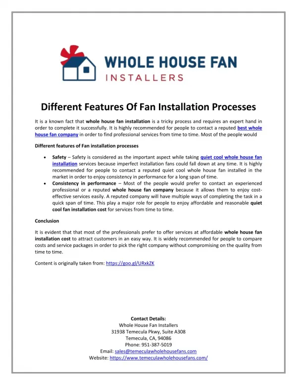 Different Features Of Fan Installation Processes