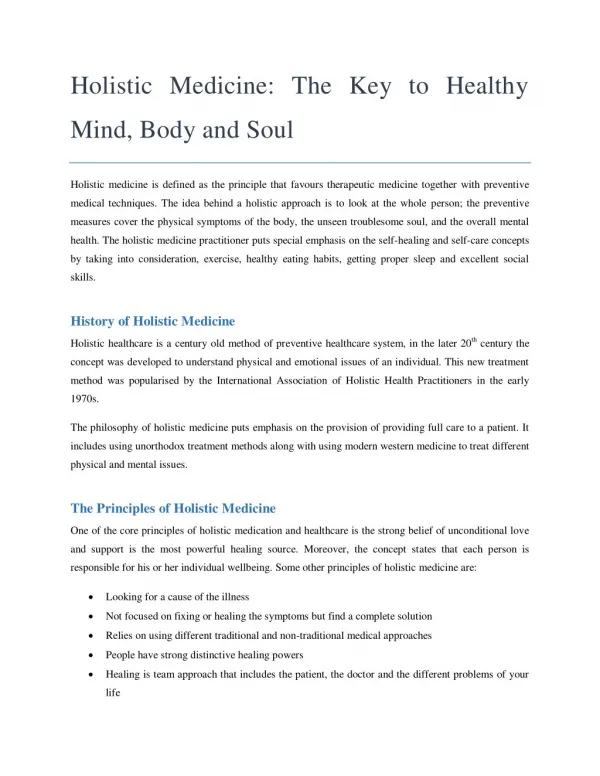 Holistic Medicine: The Key To Healthy Mind, Body And Soul