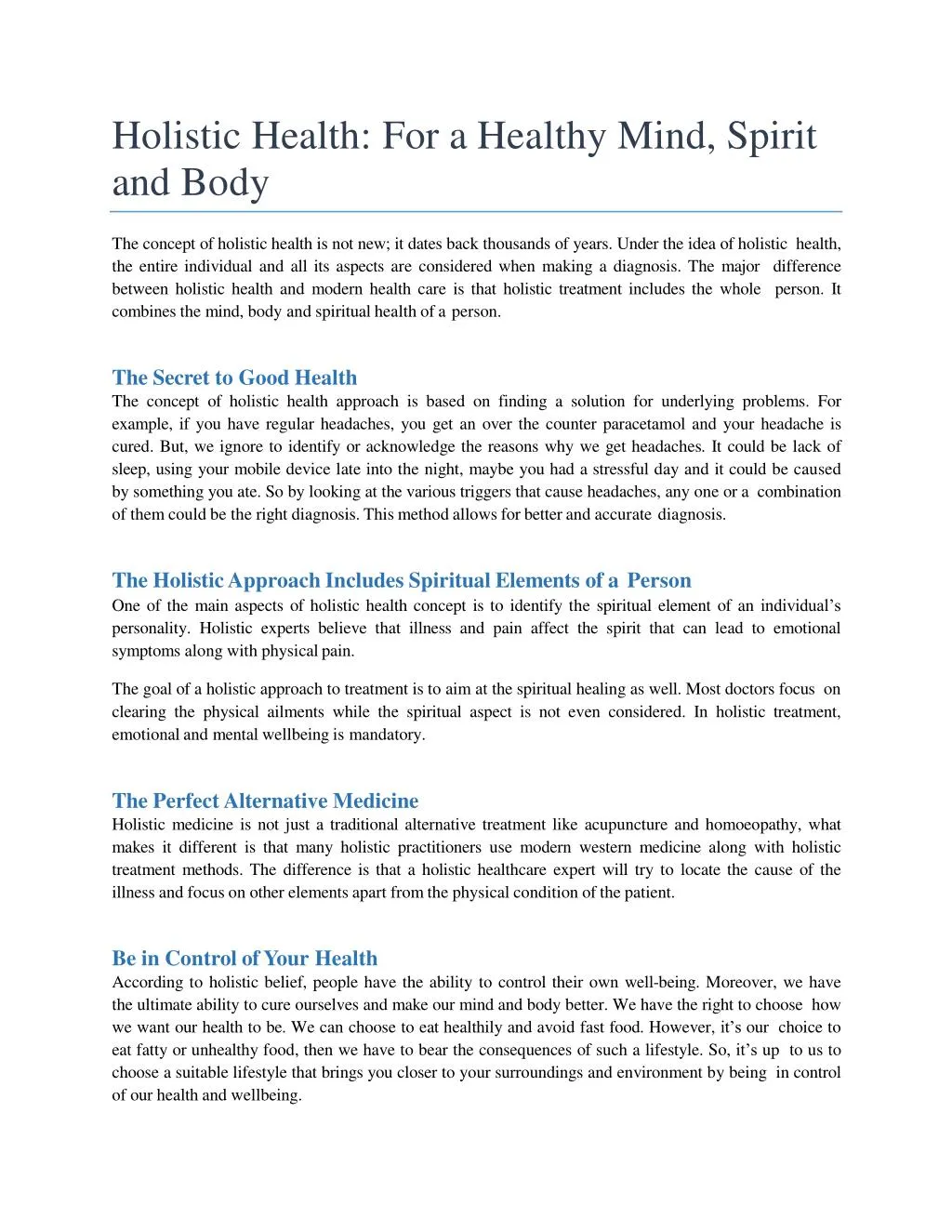 holistic health for a healthy mind spirit and body