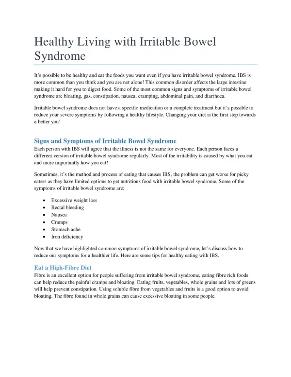 Healthy Living with Irritable Bowel Syndrome