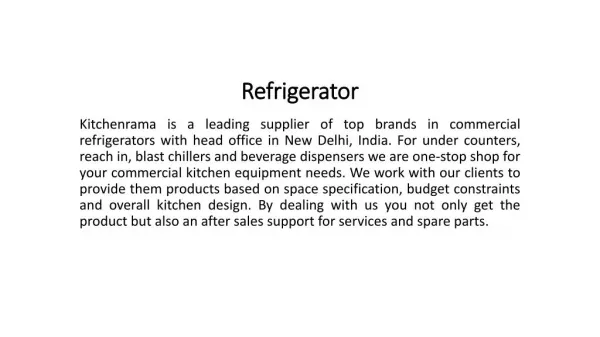 Commercial Refrigerators, Refrigeration, Freezers, Equipment Suppliers in India | Kitchenrama