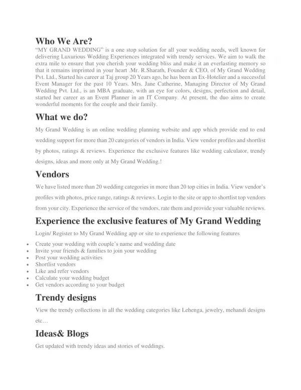 Mygrandwedding- #1 Site for online wedding planning website and app in India
