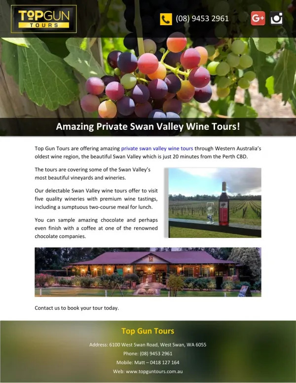 Amazing Private Swan Valley Wine Tours!