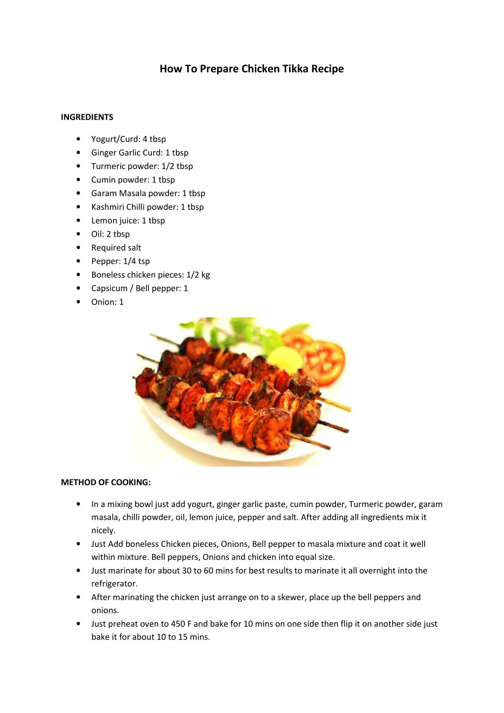 how to prepare chicken tikka recipe