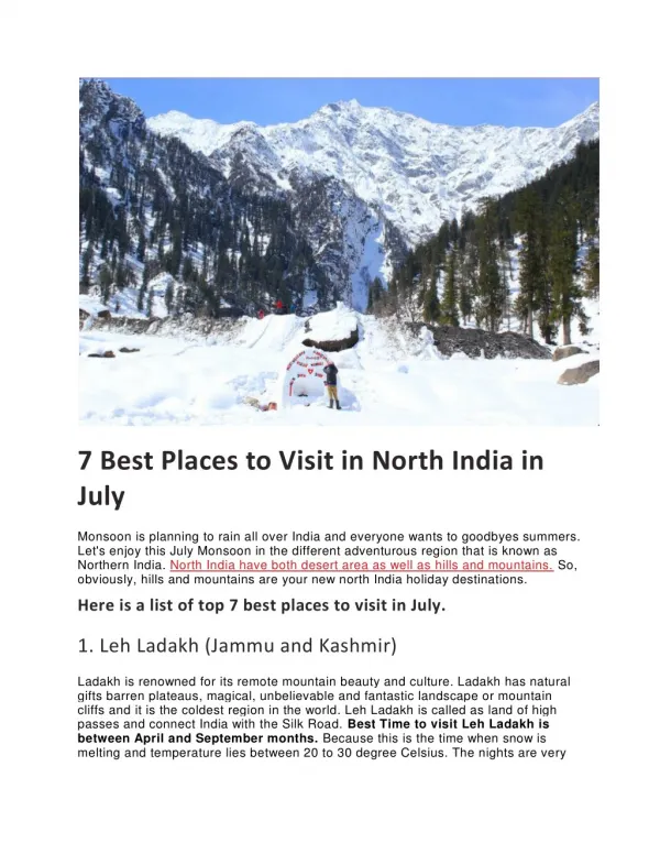 7 Best Places In Northern india To Explore Summer in July