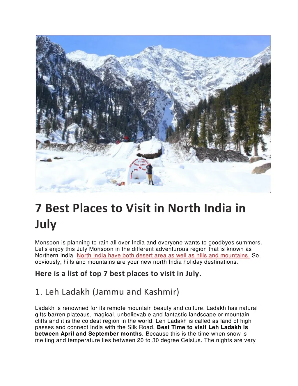 7 best places to visit in north india in july