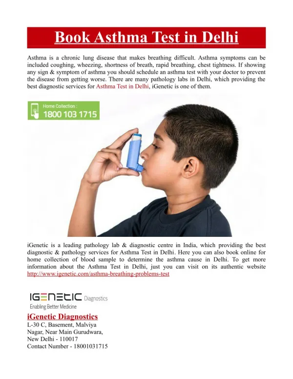 Book Asthma Test in Delhi