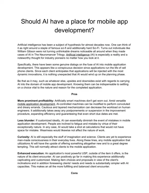 Should AI have a place for mobile app development?