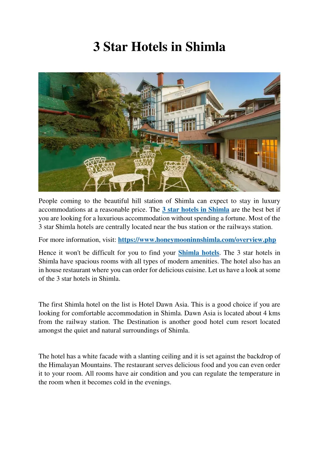 3 star hotels in shimla