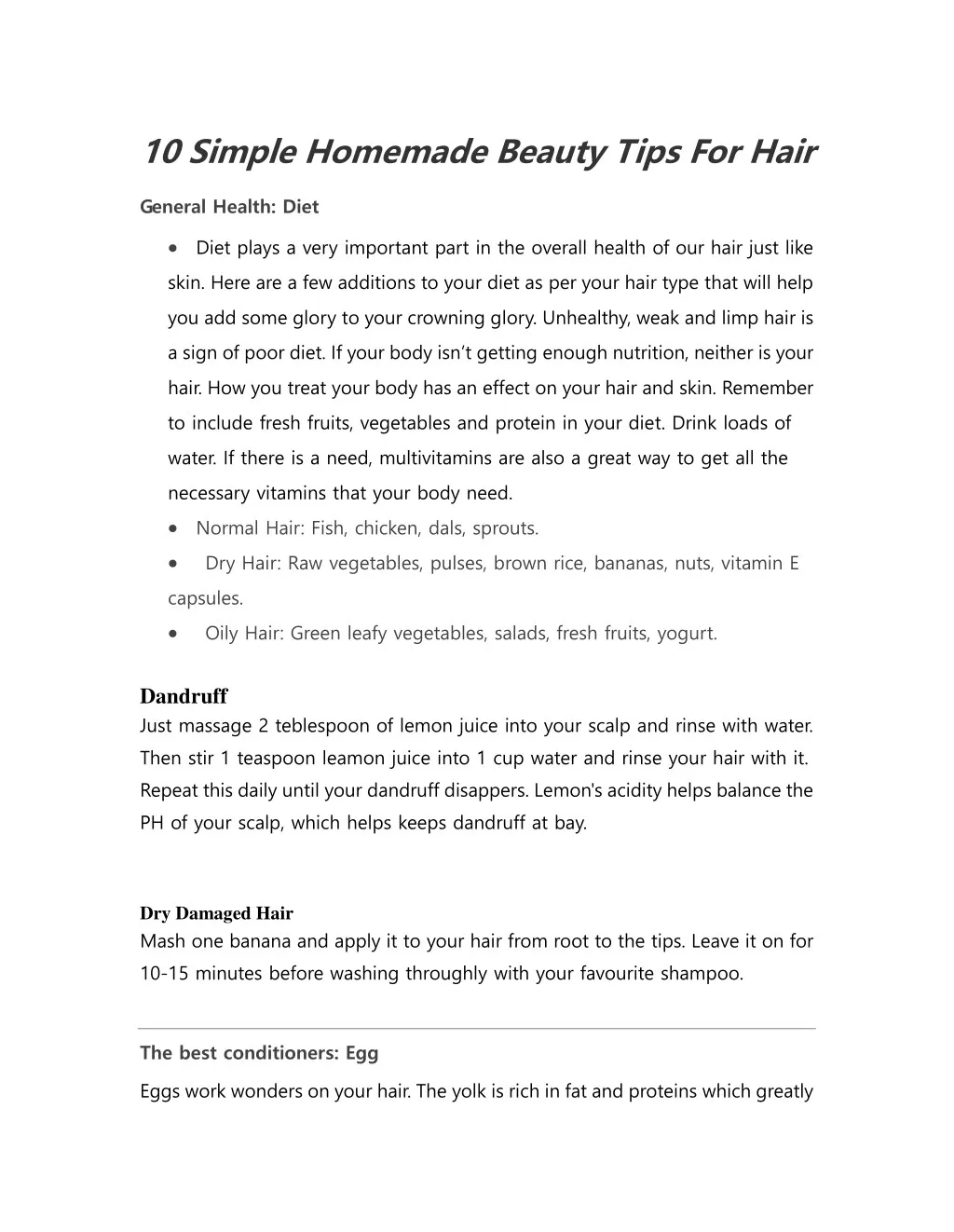 10 simple homemade beauty tips for hair