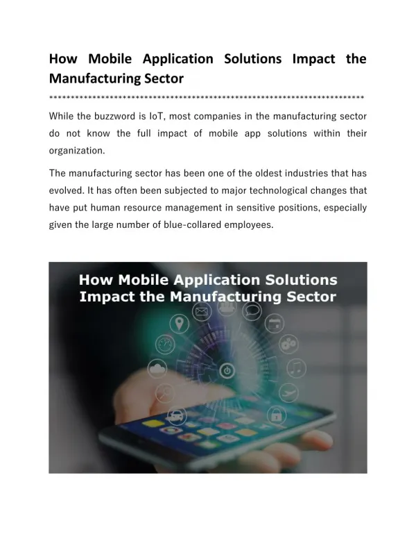 How Mobile Application Solutions Impact the Manufacturing Sector