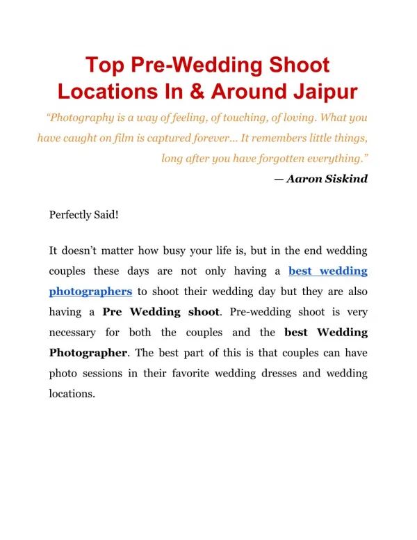 Top Pre Wedding Shoot Locations in & Around Jaipur